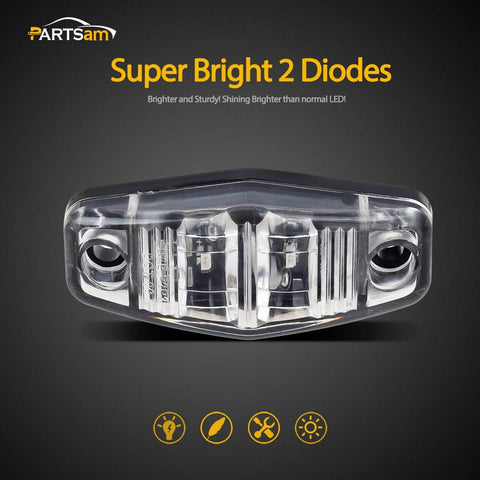 Image of Partsam 6Pcs Mini Oval 2.5 Inch LED Light 2 Diode Clear Lens Amber Universal Mount Side Marker Trailer Lights, Sealed Mini oval led side fender lights Trailer Truck Surface Mount Waterproof