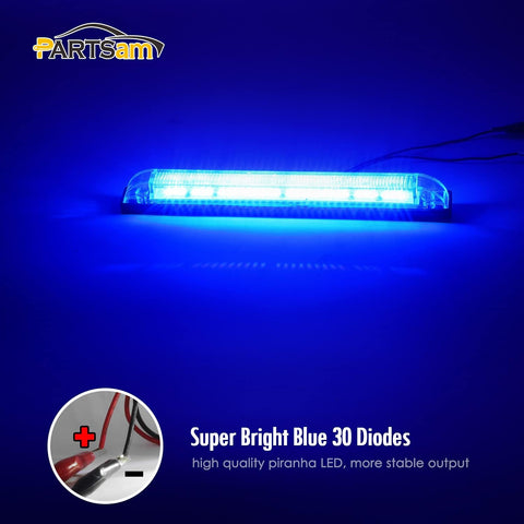 Image of Partsam 2pcs Blue 30 LED 8 inch Utility Strip Light Bar, Trailer Truck Marker Light, 12V Low Current Draw, Slim Line Boat Marine Led Lights, Surface Mount