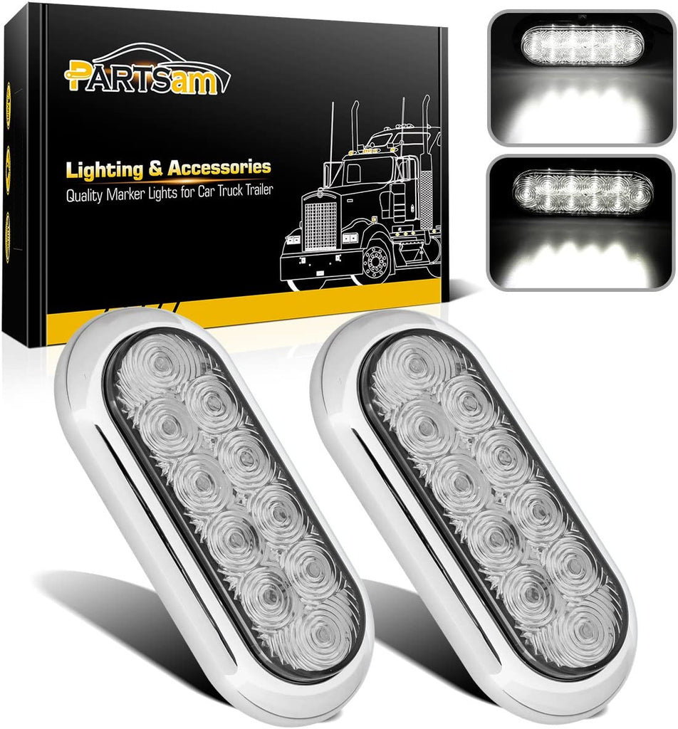 2 White 10 LED Tail Lights Surface Mount Truck Trailer Backup Reverse  Light Bar