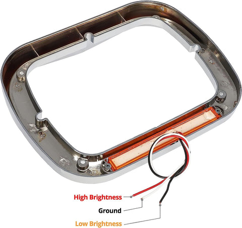 Image of Partsam 2x 7x6 Headlight Bezel with 6" Amber LED Light Strip Chrome LH RH Replacement for 5x7 7x6 Light 2007-20 Peterbilt 365 367, 2016-20 Peterbilt 520, 2000-2005 Peterbilt 330, 93-2008 Kenworth T300