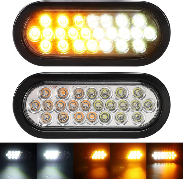 2-Pack 6.5" Oval Amber/White LED Strobe Lights - Recessed With Grommets For Trucks & Trailers