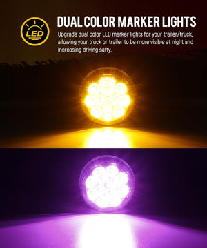 Partsam 10Pcs Dual Revolution 2.5 inch Round 13LED Marker Light, Amber Side Marker Clearance Lights to Purple Auxiliary Lights for Trailer Truck, Clear Lens,12V, Waterproof