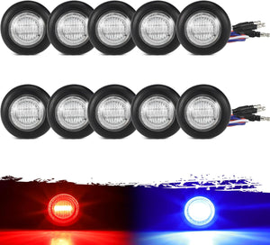 Partsam 10Pcs Dual Revolution 3/4" Round LED Marker Light Red to Blue Auxiliary Light Side Marker Clearance Light Indicators with Bullet Connector for Trailer Truck Pickup Camper RV