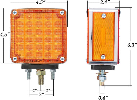 Image of Partsam Square Double Face Smart Dynamic Led Pedestal Lights Amber/Red for Truck Towing Trailer RV Bus Double Face Sequential LED Turn Signal Lights Fender Stud Mount 56LED, Driver and Passenger Side