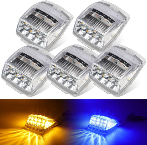 Image of Partsam Cab Light, 5Pc 17LED Dual Color Square Cab Marker Roof Running Top Light, Waterproof Top Reflective Lights Compatible with Kenworth/Peterbilt/Freightliner/Mack (Amber/Blue)