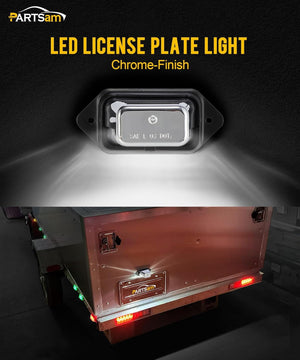 Partsam LED License Plate Light Chrome Waterproof 12V DC License Tag Light with Holder Drainage Hole ABS Housing AS Lens for Trailer Truck Pickup UTV ATV RV Boat 12V DOT Compliant