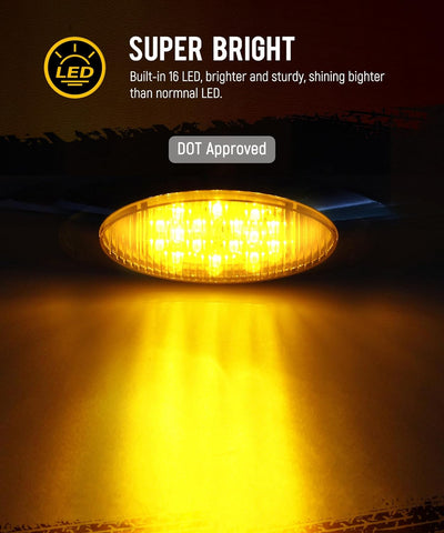 Image of Partsam 10pcs 6.5" LED Marker Lights [DOT Approved], Trucks Oval Amber 16 LED Side Marker Clearance Lights, Panelite Lights Replacement for Peterbilt Kenworth Freightliner