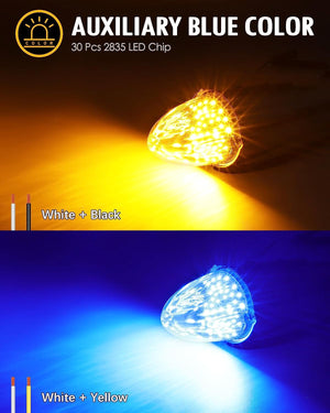 Partsam Cab Light, 1Pc 30 LED Dual Color Chrome Torpedo Cab Marker Roof Running Top Light, Heavy Duty International Truck Replacement, for Kenworth/Peterbilt/Freightliner/Mack (Amber/Blue)