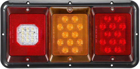 Image of Partsam 2x LED Triple Tail Lights 45 LEDs Rectangle Vertical Horizontal Mount LED Trailer Truck Camper RV Stop Turn Tail Lights Backup Reverse Taillights w Gasket Black Base Amber/Red/Clear Lens 12V