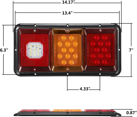 Image of Partsam 2x LED Triple Tail Lights 45 LEDs Rectangle Vertical Horizontal Mount LED Trailer Truck Camper RV Stop Turn Tail Lights Backup Reverse Taillights w Gasket Black Base Amber/Red/Clear Lens 12V