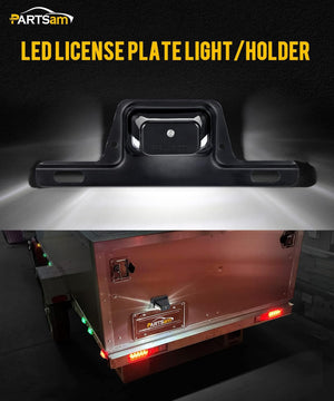 Partsam LED License Plate Light Waterproof 12V DC License Tag Light with Holder Drainage Hole Steel Bracket Mount ABS Housing PC Lens for Trailer Truck Pickup UTV ATV RV Boat 12V DOT Compliant