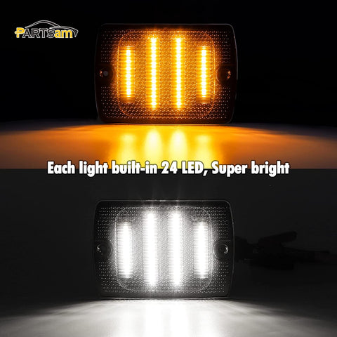 Image of Partsam 2Pcs Front Turn Signal Lights Lamps Assembly Amber 24LED Signal Light w/White DRL Compatible with Wrangler YJ 1987-1993 with 3157 Plug, Smoke Lens