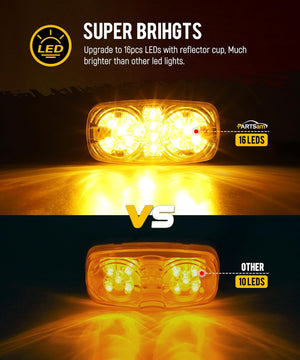 Partsam 4Pcs Amber Trailer RV [16 LED] Marker Lights with [Reflector Cup], Double Bullseye Side Marker Clearance Lights Indicators with [Bullet Plug] for Truck Camper Motorhome, 12V