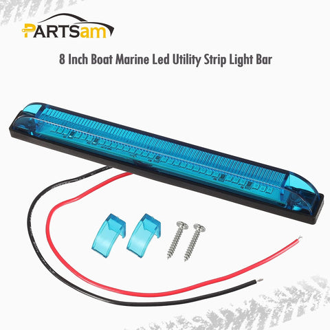 Image of Partsam 2pcs Blue 30 LED 8 inch Utility Strip Light Bar, Trailer Truck Marker Light, 12V Low Current Draw, Slim Line Boat Marine Led Lights, Surface Mount