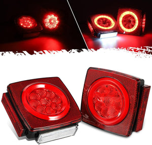 Partsam Pair Slim Square LED Trailer Light Kit Halo Glow Submersible Tail Lights 72LEDs 2835 SMD Stop Turn Signal Lamps for Under 80" Boat Trailer RV Camper Marine Snowmobile 12V IP67 DOT Compliant