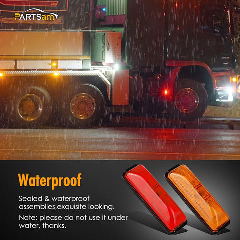 Partsam 4x Waterproof Amber/Red 4LED Side Marker Light for Trailer Truck Boat DC12V - Slim Waist