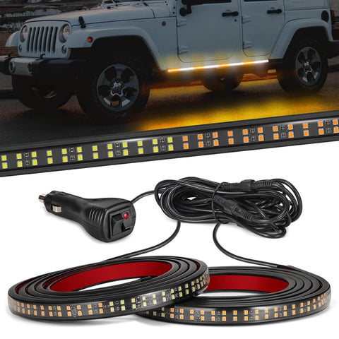 Image of Partsam 2 in 172 inch Emergency Strobe Lights Strip 1064 LED Running Board Lights Amber White Warning Flashing Hazard Safety Beacon Lights Waterproof for Trucks Construction Vehicles Pickup SUV