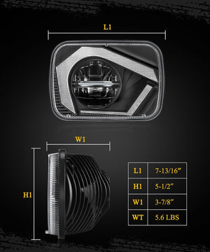 Partsam LED Headlights 7x6 5x7 Headlamp Hi/Low Sealed Beam Lights [DOT] [Start & End Animation] [Anti-glare] [DRL] [Sequential Turn Signal] Compatible with Cherokee XJ Wrangler YJ D21 etc