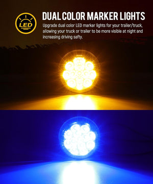 Partsam 10Pcs Dual Revolution 2.5 inch Round 13 LED Marker Light, Amber Side Marker Clearance Lights to Blue Auxiliary Lights for Trailer Truck, Clear Lens,12V, Waterproof