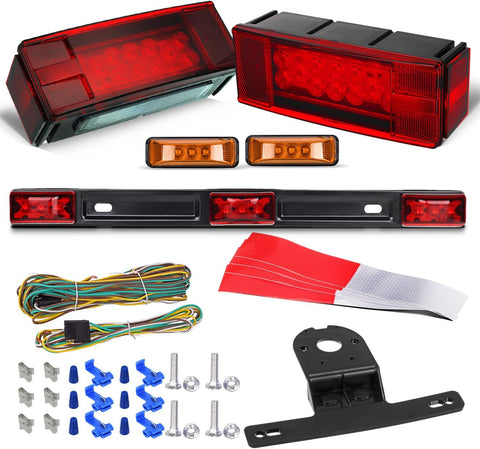 Image of Partsam Waterproof Truck Trailer LED Light Kits,Pairs Rectangular Stop Turn Tail Lights w/Wire &bracket+14.17" Red 3 Light 9 LED Stainless Steel ID Light Bar+2x3.9 Amber 3 LED Side Marker Lamps