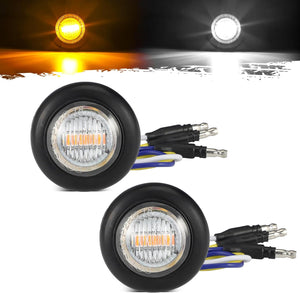 Partsam 2Pcs Dual Color 3/4" Round LED Marker Light Amber to White Auxiliary Light Side Marker Clearance Light Turn Signal Running Lights with Bullet Plug for Trailer Truck Pickup Camper RV
