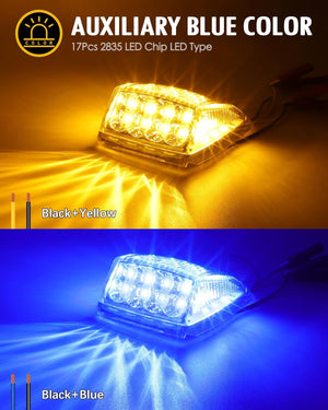 Partsam Cab Light, 5Pc 17LED Dual Color Square Cab Marker Roof Running Top Light, Waterproof Top Reflective Lights Compatible with Kenworth/Peterbilt/Freightliner/Mack (Amber/Blue)