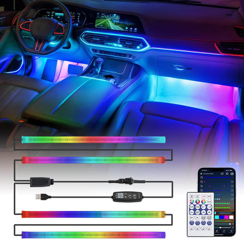 Image of Partsam Smart RGB LED Car Interior Light Strips w/Remote & Voice Control Box, APP Control Music Modes, Scene Options, Mic, Under Dash Footwell Lights Kit w/USB Adapter for Vehicle SUV Truck - 4 in 1