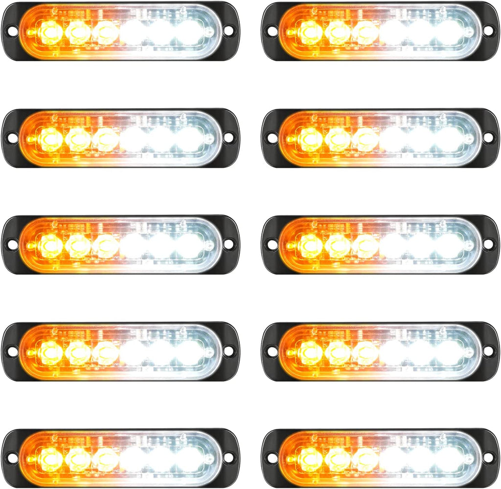 20 Pack LED Emergency Strobe Lights - Amber/White, 6-LED, 12-24V For Cars, Trucks, ATV