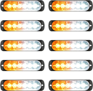 Partsam 10pcs LED Emergency Strobe Lights, Amber White 6LED Warning Flashing Light Lamps, Caution Construction Hazard Light for Truck Car Vehicle Van Off Road ATV SUV, Surface Mount,12V