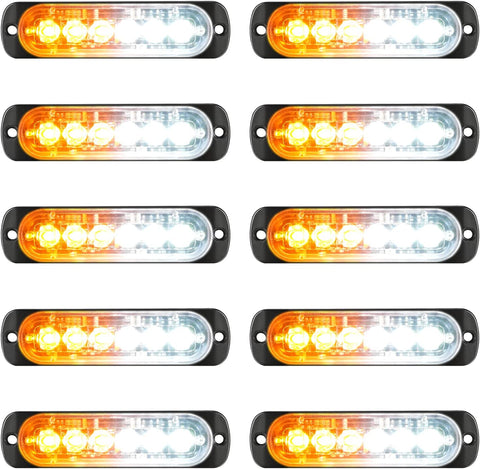 Image of Partsam 10pcs LED Emergency Strobe Lights, Amber White 6LED Warning Flashing Light Lamps, Caution Construction Hazard Light for Truck Car Vehicle Van Off Road ATV SUV, Surface Mount,12V