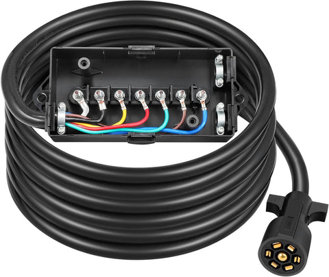 Image of Partsam Heavy Duty 7 Way Plug Inline Trailer Cord with 7 Gang Junction Box Weatherproof 8 Feet Trailer Connector Cable Wiring Harness