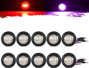 Partsam 10Pcs Dual Color 3/4" Round LED Marker Light Red to Purple Auxiliary Light Side Marker Clearance Light Tail Light Indicators with Bullet Plug for Trailer Truck Pickup Camper RV
