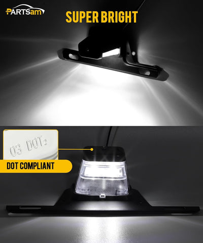 Image of Partsam LED License Plate Light Chrome Waterproof 12V DC License Tag Light with Holder Drainage Hole Steel Bracket Mount ABS Housing AS Lens for Trailer Truck Pickup UTV ATV RV Boat 12V DOT Compliant