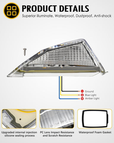 Image of Partsam Cab Light, 5Pc 17LED Dual Color Square Cab Marker Roof Running Top Light, Waterproof Top Reflective Lights Compatible with Kenworth/Peterbilt/Freightliner/Mack (Amber/Blue)