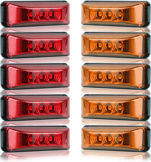 Partsam 10Pcs 3.9" Thin line Trailer Led Side Marker and Clearance Lights 3LED with Reflectors Submersible Sealed 12V Surface Mount for Truck Trailer Boats, Rectangular LED trailer light (5Amber+5Red)