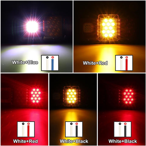 Image of Partsam 2x LED Triple Tail Lights 45 LEDs Rectangle Vertical Horizontal Mount LED Trailer Truck Camper RV Stop Turn Tail Lights Backup Reverse Taillights w Gasket Black Base Amber/Red/Clear Lens 12V