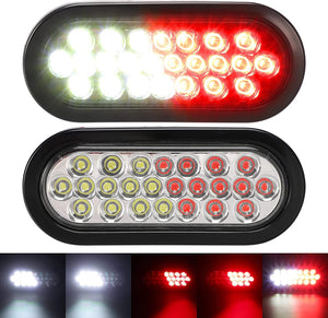 Partsam 2 Pcs 6.5 Inch Oval Red/White Strobe Lights 24LED Brake Stop Lights Recessed with Quad Flash Patterns for Truck Towing Trailer Lights Rubber Grommets 3-Prong Wire Pigtails IP67 Waterproof