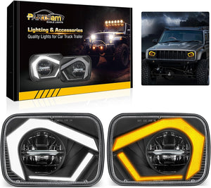 Partsam LED Headlights 7x6 5x7 Headlamp Hi/Low Sealed Beam Lights [DOT] [Start & End Animation] [Anti-glare] [DRL] [Sequential Turn Signal] Compatible with Cherokee XJ Wrangler YJ D21 etc
