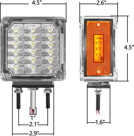 Image of Partsam 2Pcs Square Double Face Led Turn Signal Lights Parking Lights Clear Lens - Amber/Amber 39 Square LED Pedestal Fender Stud Mount Dual Face Led Lights for Trucks Trailers