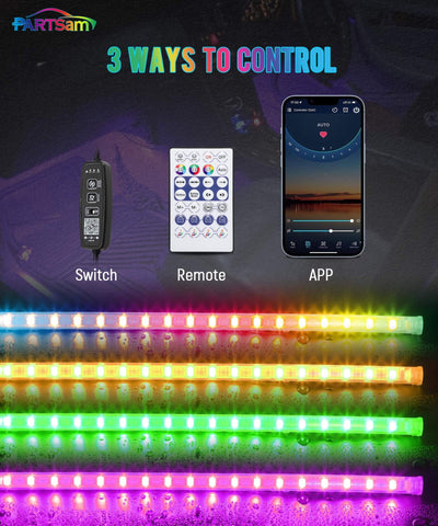 Image of Partsam Smart RGB LED Car Interior Light Strips w/Remote & Voice Control Box, APP Control Music Modes, Scene Options, Mic, Under Dash Footwell Lights Kit w/USB Adapter for Vehicle SUV Truck - 4 in 1