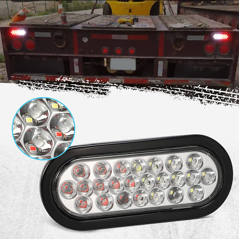 6" Oval Trailer Tail Lights White 3-Function LED | Strobe + High/Low Lights Surface Mount Waterproof