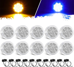 Partsam 10Pcs Dual Revolution 2.5 inch Round 13 LED Marker Light, Amber Side Marker Clearance Lights to Blue Auxiliary Lights for Trailer Truck, Clear Lens,12V, Waterproof