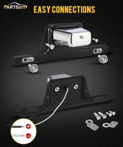Image of Partsam LED License Plate Light Chrome Waterproof 12V DC License Tag Light with Holder Drainage Hole Steel Bracket Mount ABS Housing AS Lens for Trailer Truck Pickup UTV ATV RV Boat 12V DOT Compliant