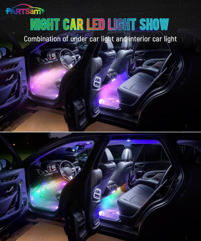 Image of Partsam Smart RGB LED Car Interior Light Strips w/Remote & Voice Control Box, APP Control Music Modes, Scene Options, Mic, Under Dash Footwell Lights Kit w/USB Adapter for Vehicle SUV Truck - 4 in 1