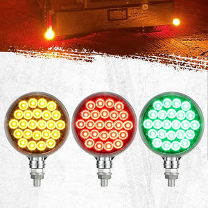 Partsam 2x 4 Dual Revolution Amber/Red/Green Round Double Face 48 Diode Marker/Turn Signal and Auxiliary Led Pedestal Light with Chrome Housing Sealed Replacement for Kenworth/Peterbilt/Freightliner