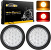 Image of Partsam 2Pcs 4 Inch Round Red Stop Turn Tail Lights to Amber Strobe Lights Kit 19 Diodes w/Rubber Grommets & 3-Prong Wire Pigtails, Red/Amber Round Led Truck Trailer Tail Lights and Indicator Lights