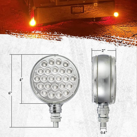 Image of Partsam 2x 4 Dual Revolution Amber/Red/Green Round Double Face 48 Diode Marker/Turn Signal and Auxiliary Led Pedestal Light with Chrome Housing Sealed Replacement for Kenworth/Peterbilt/Freightliner