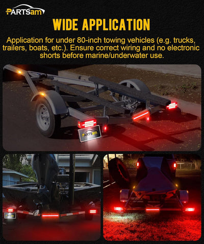 Image of Partsam Submersible LED Trailer Tail Light Kit, Rectangular Trailer Lights+Light Bar+8 Markers, with 25FT Wiring Harness Reflective Stickers Combined Stop Turn Tail License Lights for Boat Trailer 12V