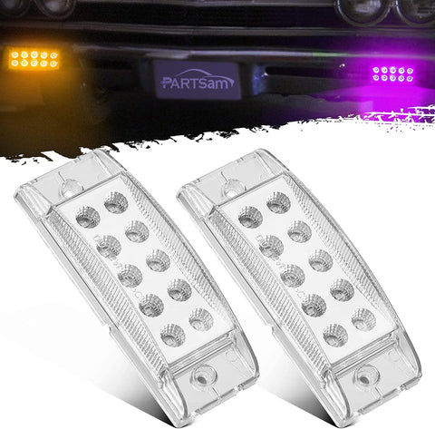 Partsam 2Pcs 6 Inch LED Marker Light Rectangle 10 LED Trailer Lights Clearance Light Dual Revolution Amber Marker to Purple Auxiliary Light, Clear Lens, Sealed Waterproof