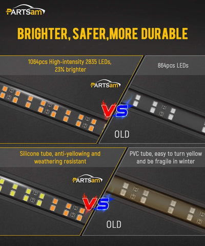 Image of Partsam 2 in 172 inch Emergency Strobe Lights Strip 1064 LED Running Board Lights Amber White Warning Flashing Hazard Safety Beacon Lights Waterproof for Trucks Construction Vehicles Pickup SUV